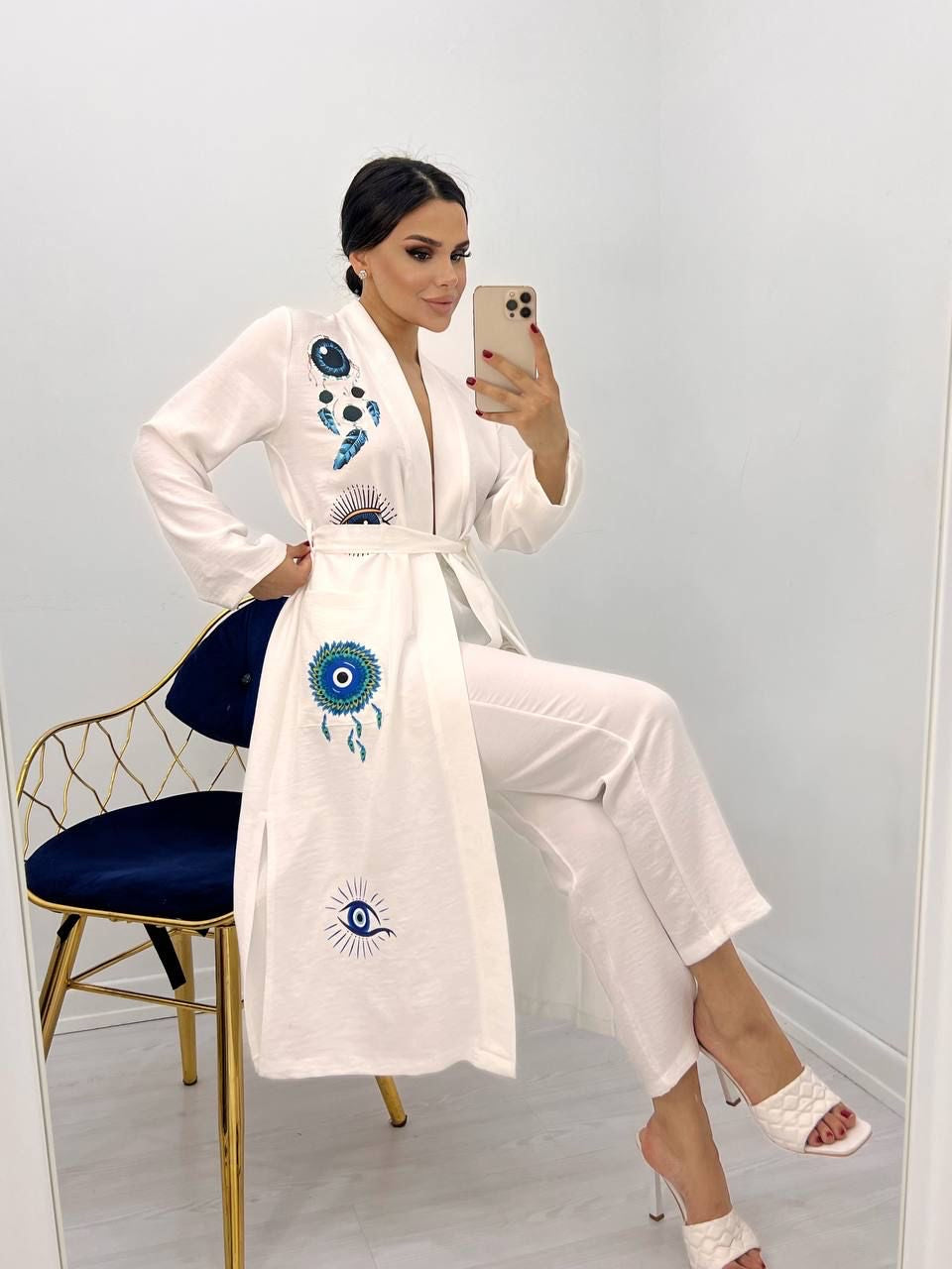 Kostum lino me lule & kimono e gjate