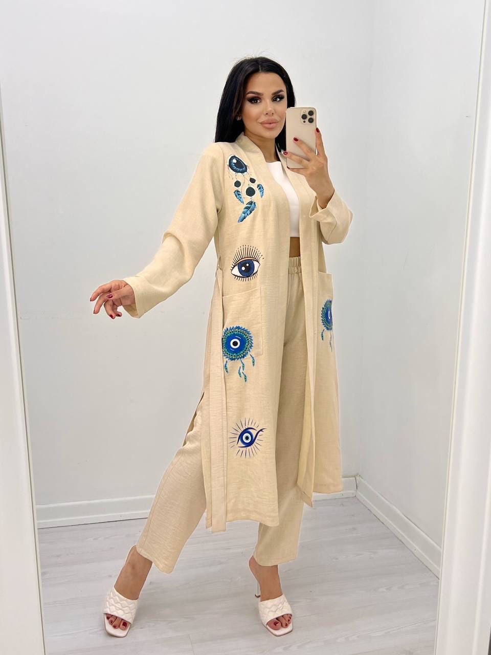 Kostum lino me lule & kimono e gjate