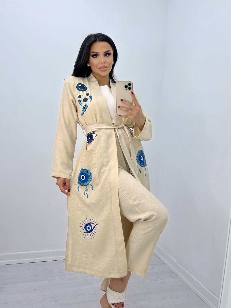 Kostum lino me lule & kimono e gjate