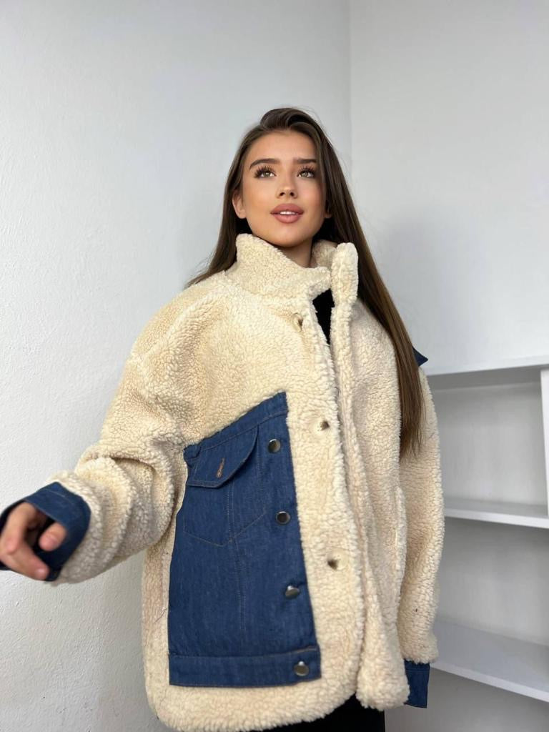 Teddy coat i shkurter me xhepa xhins