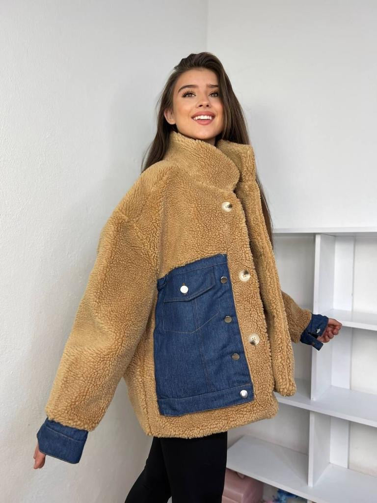 Teddy coat i shkurter me xhepa xhins