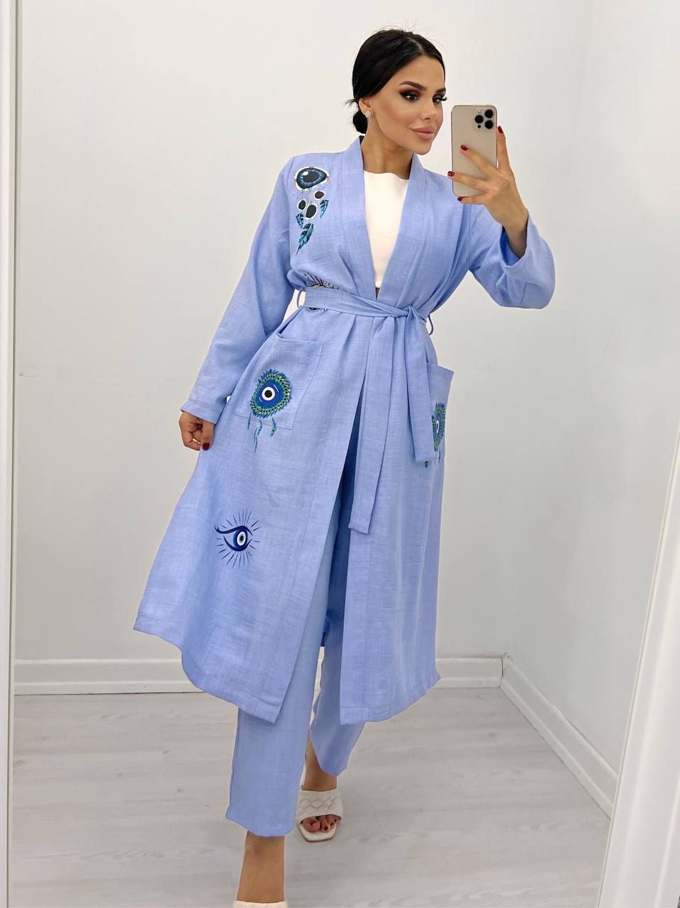 Kostum lino me lule & kimono e gjate