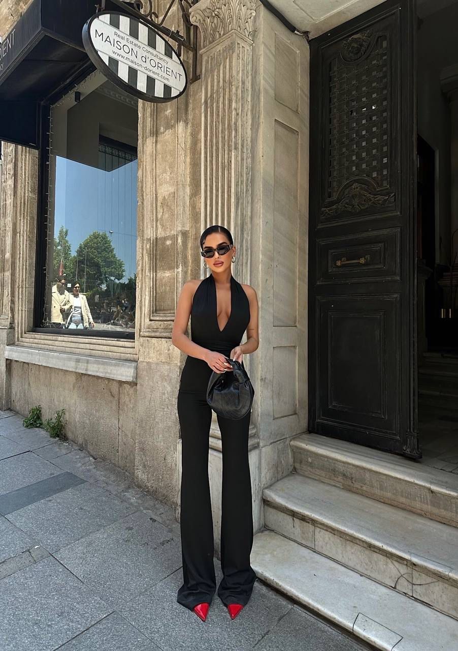 Evelyn open back elastic jumpsuit