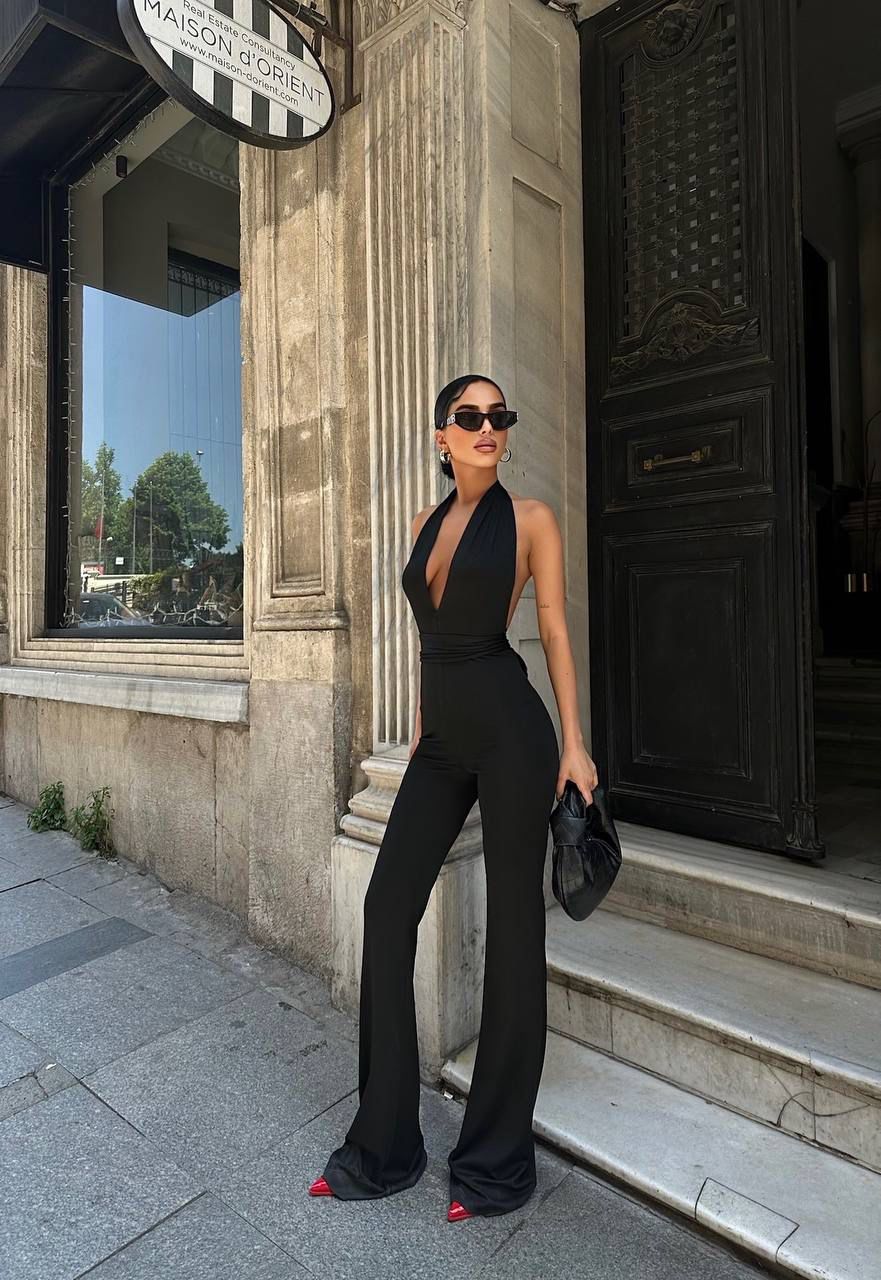 Evelyn open back elastic jumpsuit