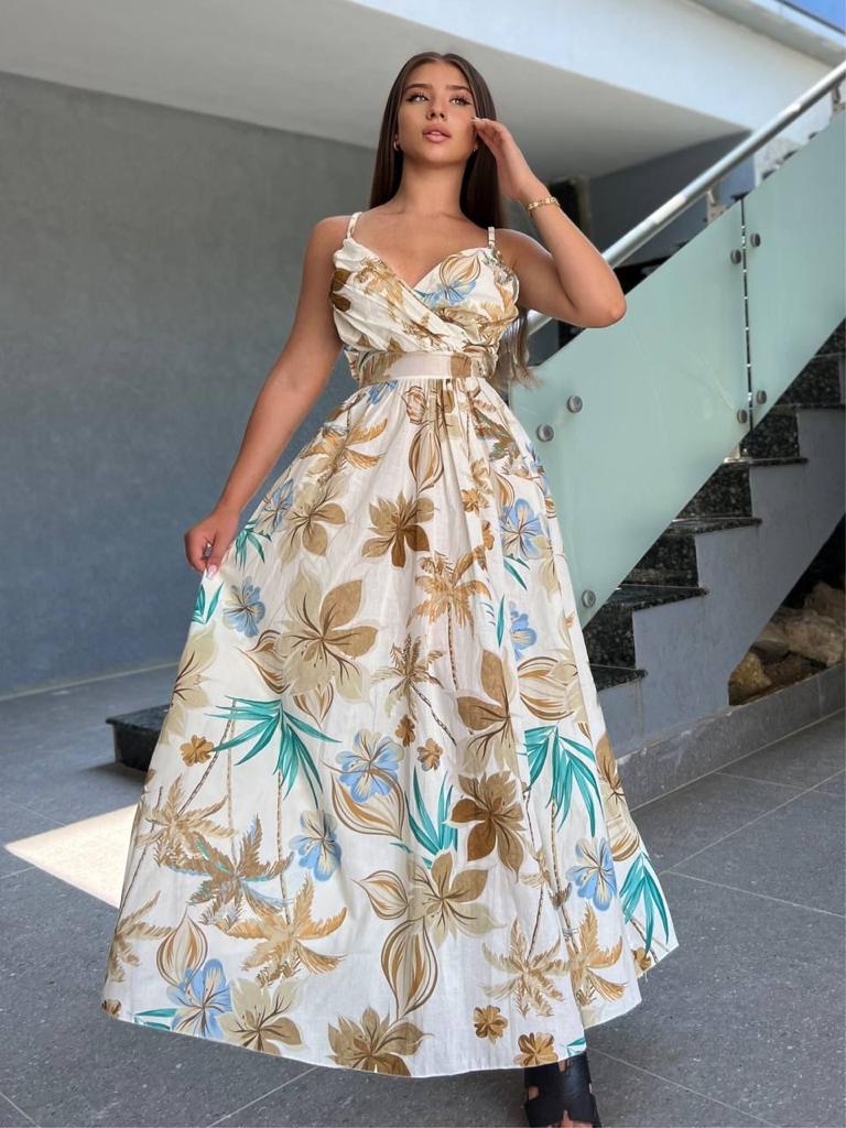 Fustan floral me rripa