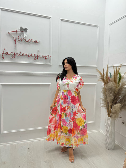 Lady floral dress.. material krem me astar